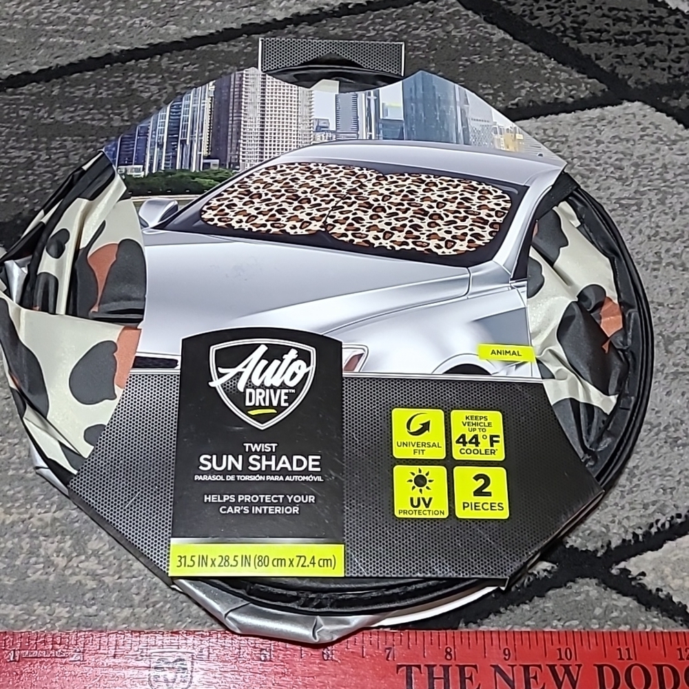 AUTO DRIVE LEOPARD PRINT TWIST SUN SHADE - Picture 9 of 9